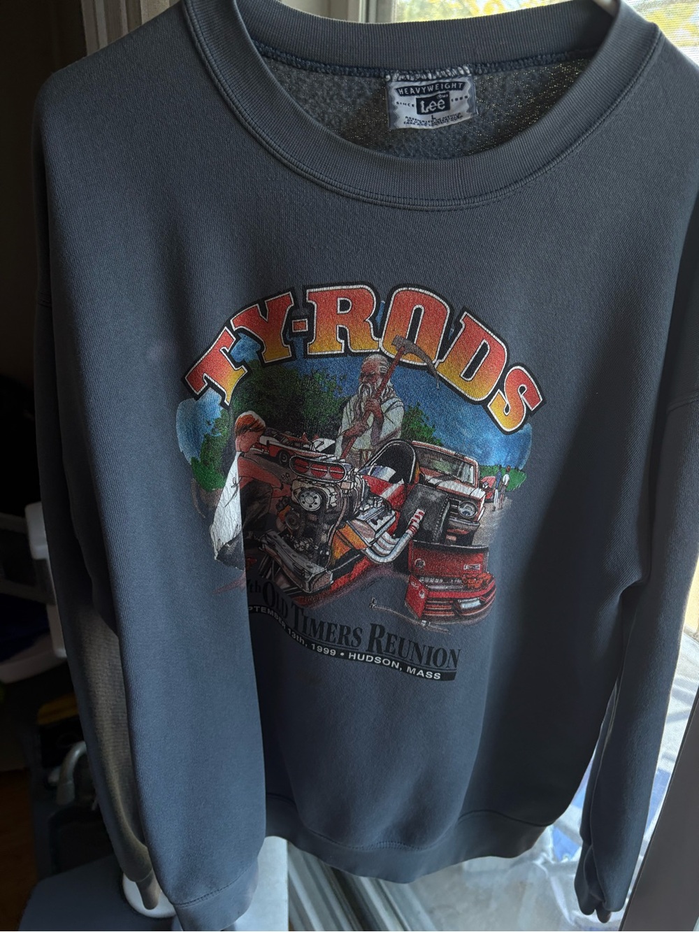 Lee Men’s Charcoal Graphic Crewneck Sweatshirt - Multicolor Fly-Rods Print